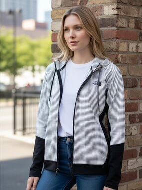 The North Face Women's Black & White Striped Full-Zip Jacket